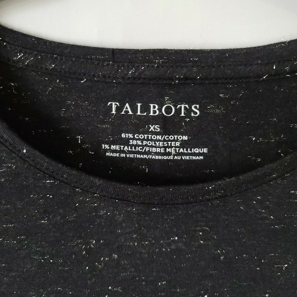 Talbots Long Sleeve Cotton Blend T Shirt Size XS Black with Sparkly Threads NWT - Picture 3 of 6